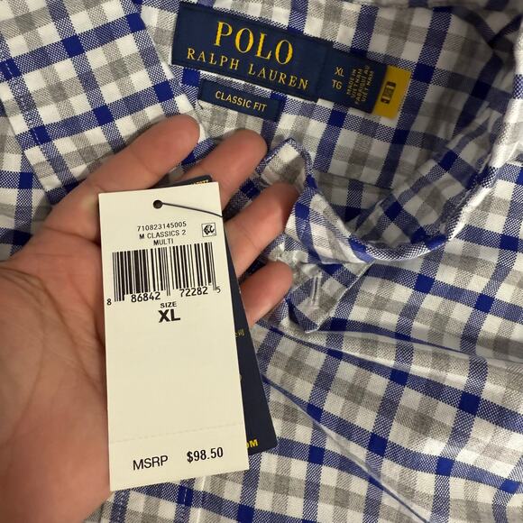 Polo Ralph Lauren Cotton Poplin Stripe Classic Fit Button Down Shirt, XL - Picture 4 of 4